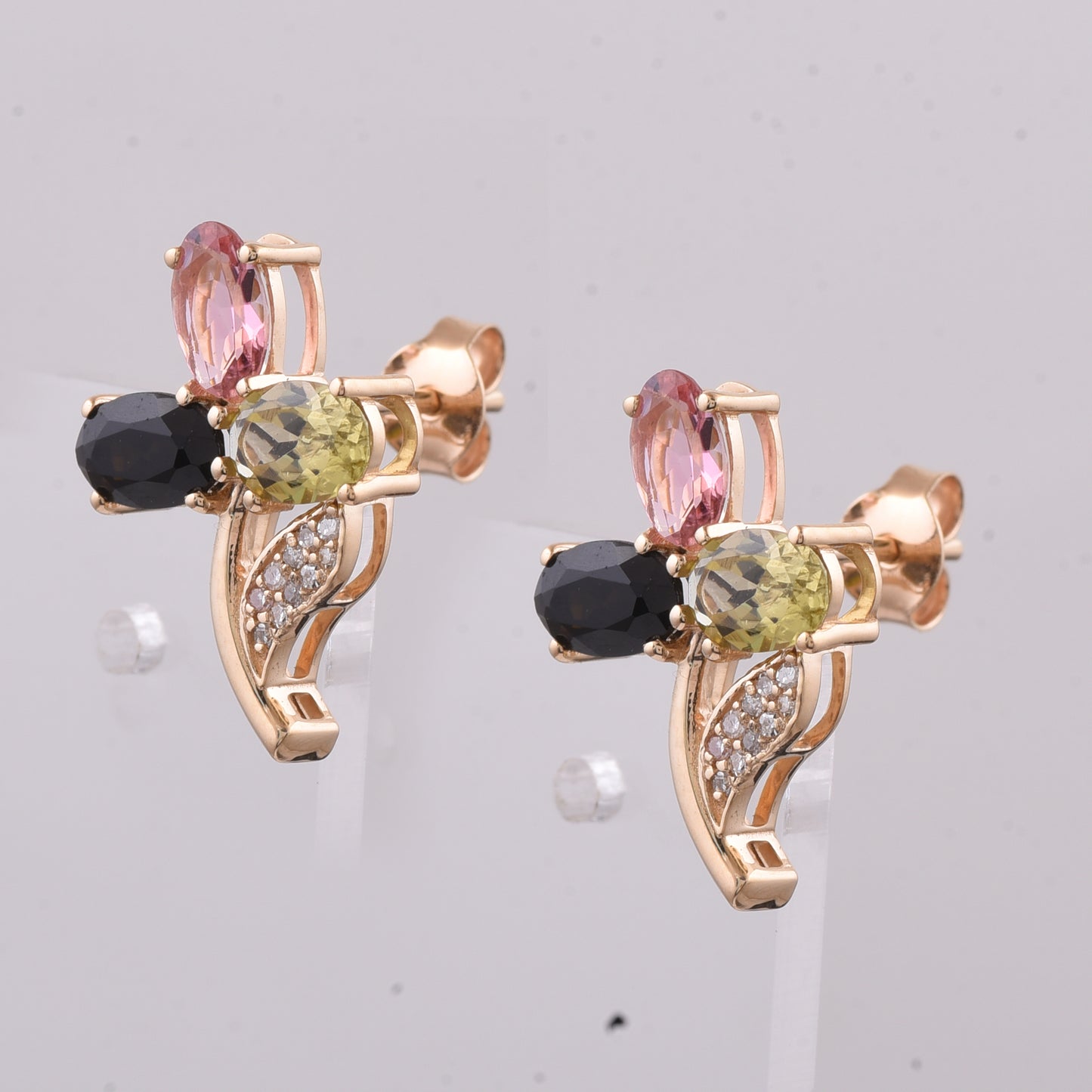 3.14 Ct Oval Natural Multi-Coloured Tourmaline 14K Gold Earrings