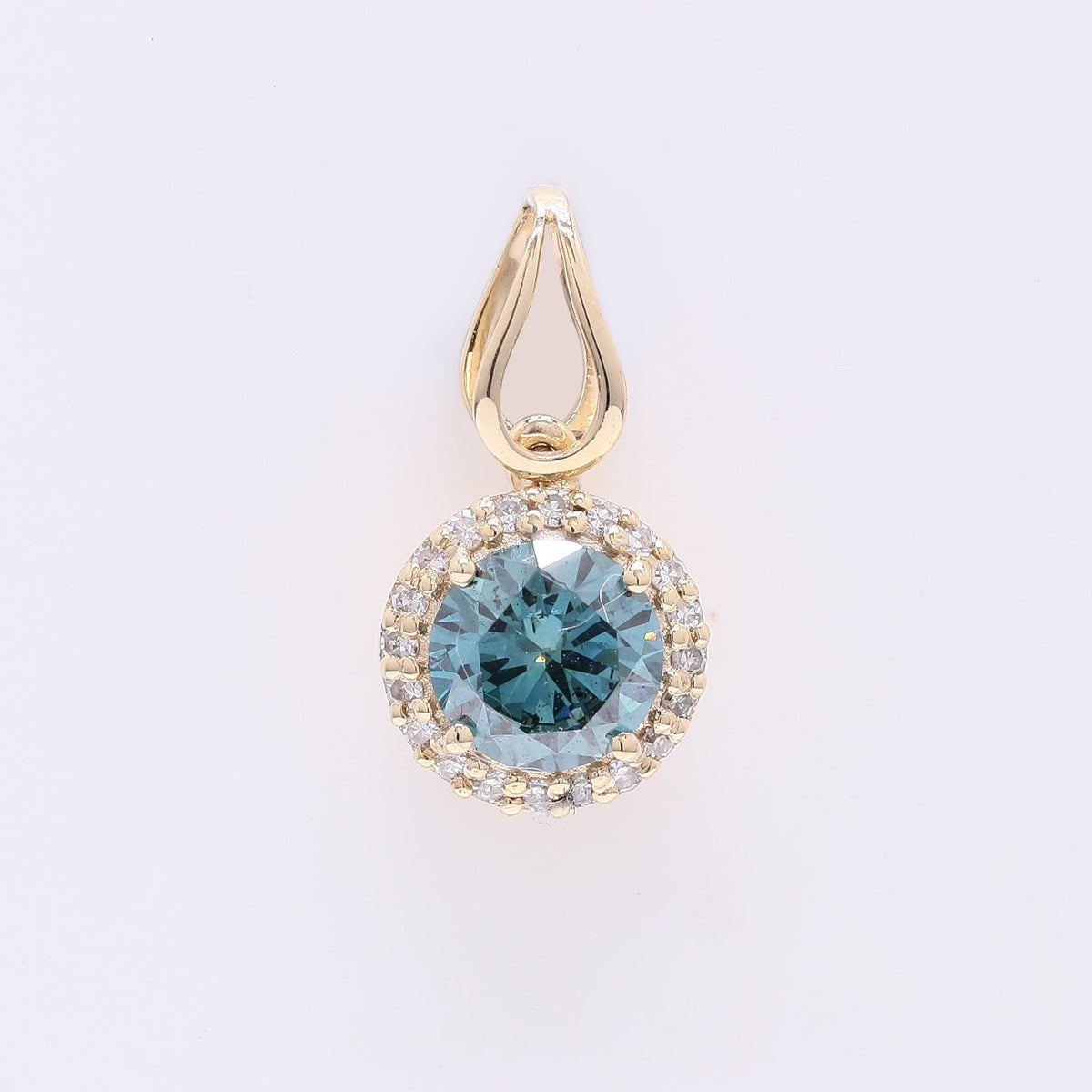 0.62 Ct Round Blue Diamond 14K Gold Pendant
