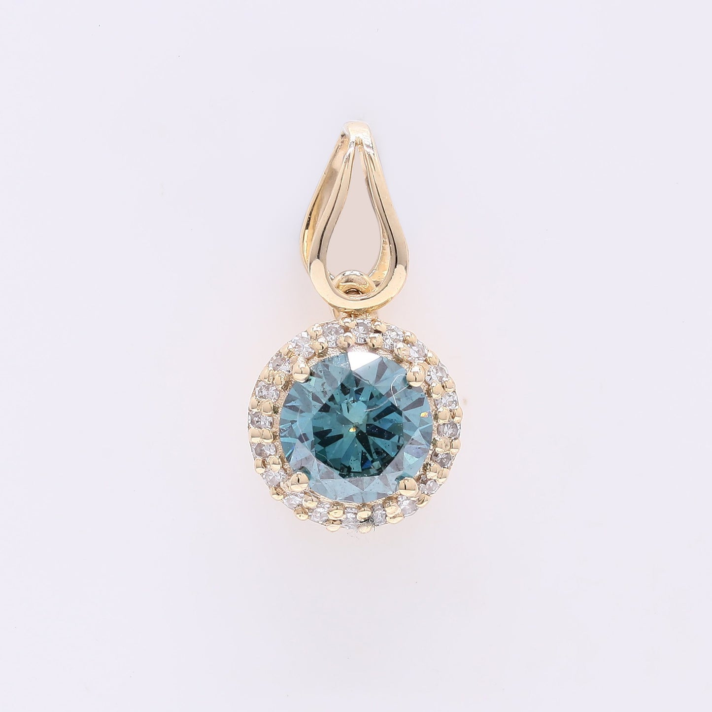 0.62 Ct Round Blue Diamond 14K Gold Pendant