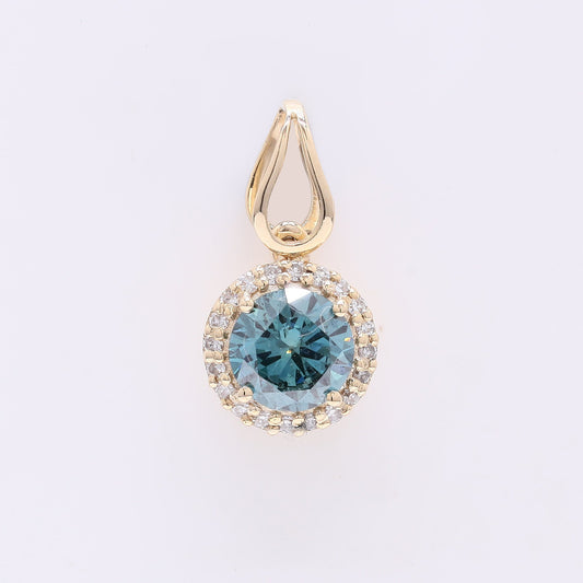0.62 Ct Round Blue Diamond 14K Gold Pendant