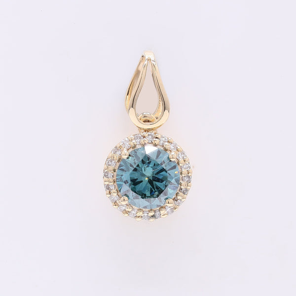 0.62 Ct Round Blue Diamond 14K Gold Pendant