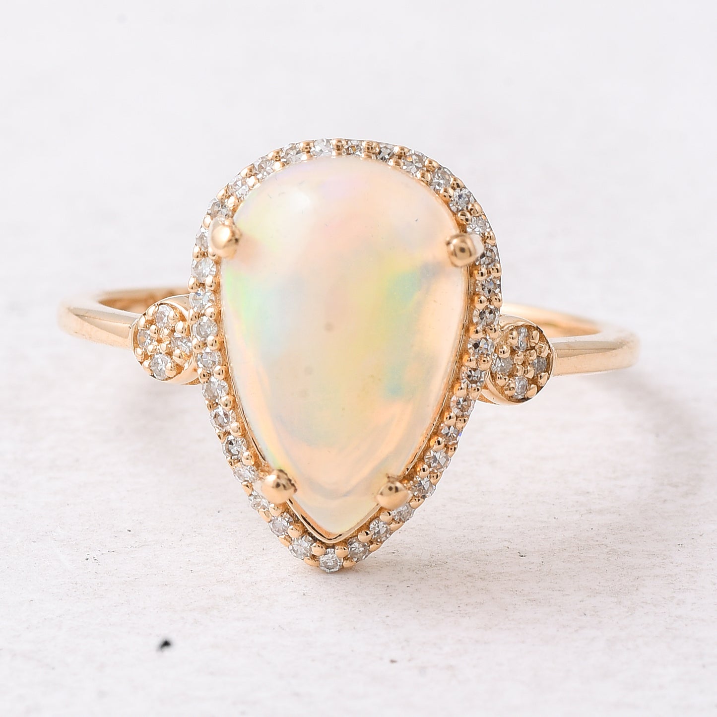 2.88 Ct Pear Cabochon Natural Opal 14K Gold Ring