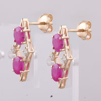 2.12 Ct Oval Natural Ruby 14K Gold Earrings