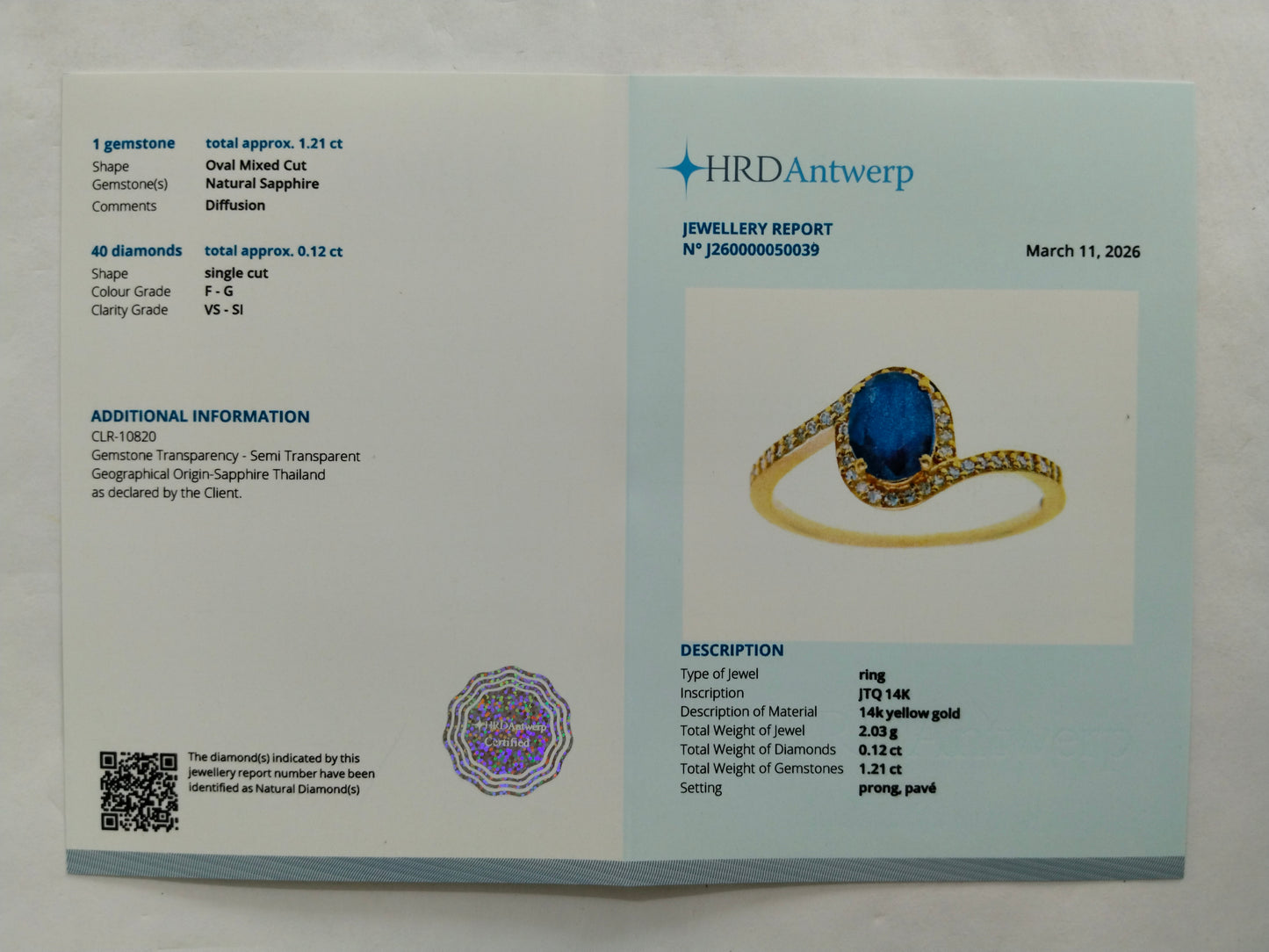 1.33 Ct Oval Mixed Cut Natural Sapphire 14K Gold Ring