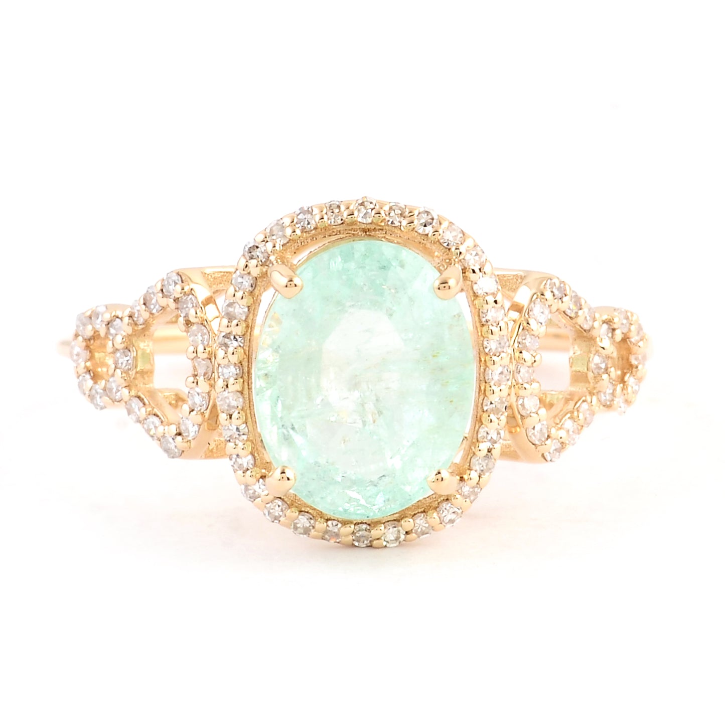 2.42 Ct Oval Mixed Cut Natural Beryl Emerald 14K Gold Ring