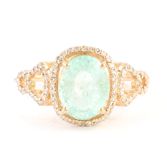 2.42 Ct Oval Mixed Cut Natural Beryl Emerald 14K Gold Ring