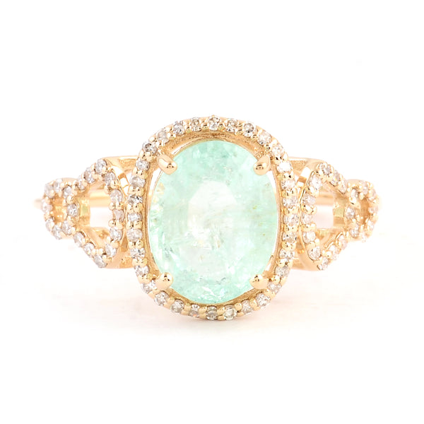2.42 Ct Oval Mixed Cut Natural Beryl Emerald 14K Gold Ring