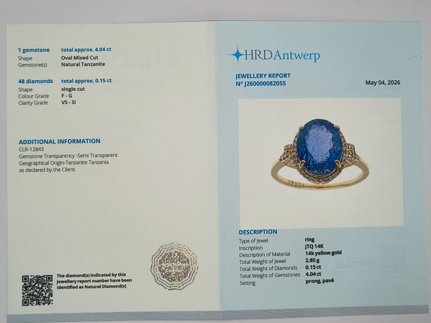 4.19 Ct Oval Mixed Cut Natural Tanzanite 14K Gold Ring