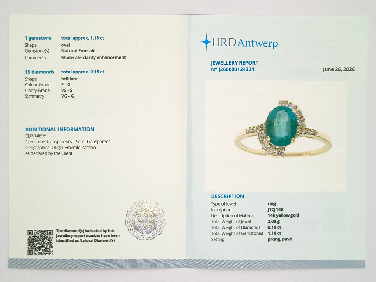 1.36 Ct Oval Natural Emerald 14K Gold Ring