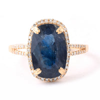 5.69 Ct Cushion Mixed Cut Natural Sapphire 14K Gold Ring