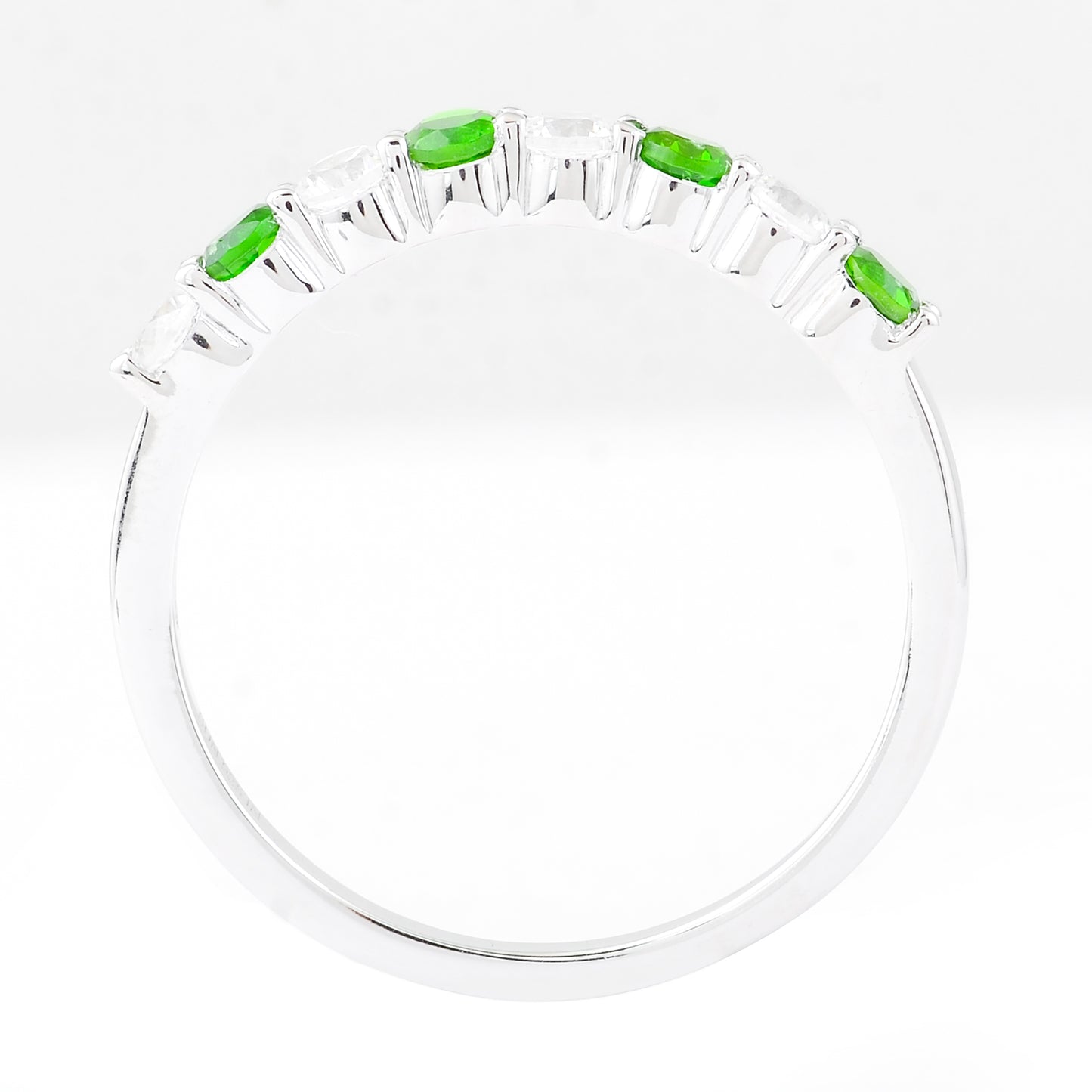 0.71 Ct Round Chrome Diopside, White Zircon 925 Sterling Silver Ring