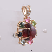 4.59 Ct Oval Cabochon Cut, Round Cabochon Cut Natural Multi-Coloured Tourmaline 14K Gold Pendant