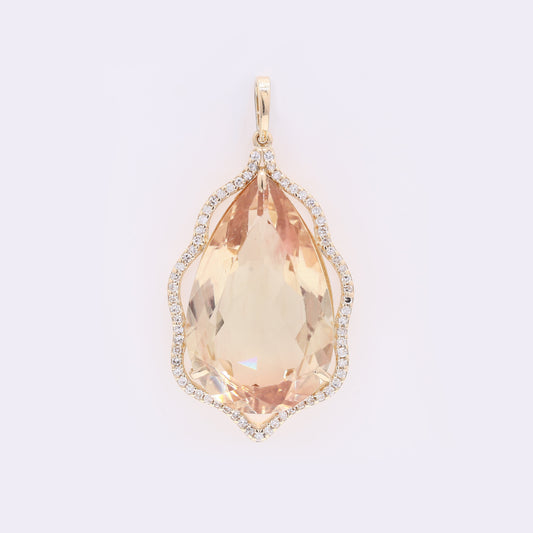 12.88 Ct Pear Mixed Cut Natural Sunstone 14K Gold Pendant