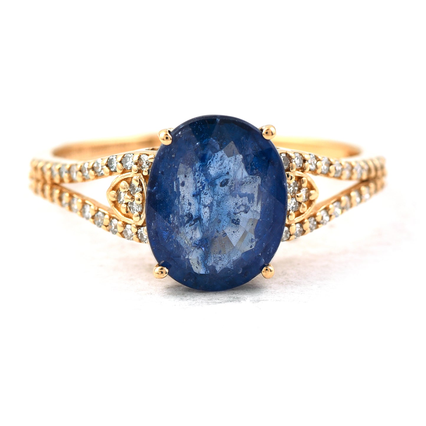 2.82 Ct Oval Mixed Cut Natural Sapphire 14K Gold Ring