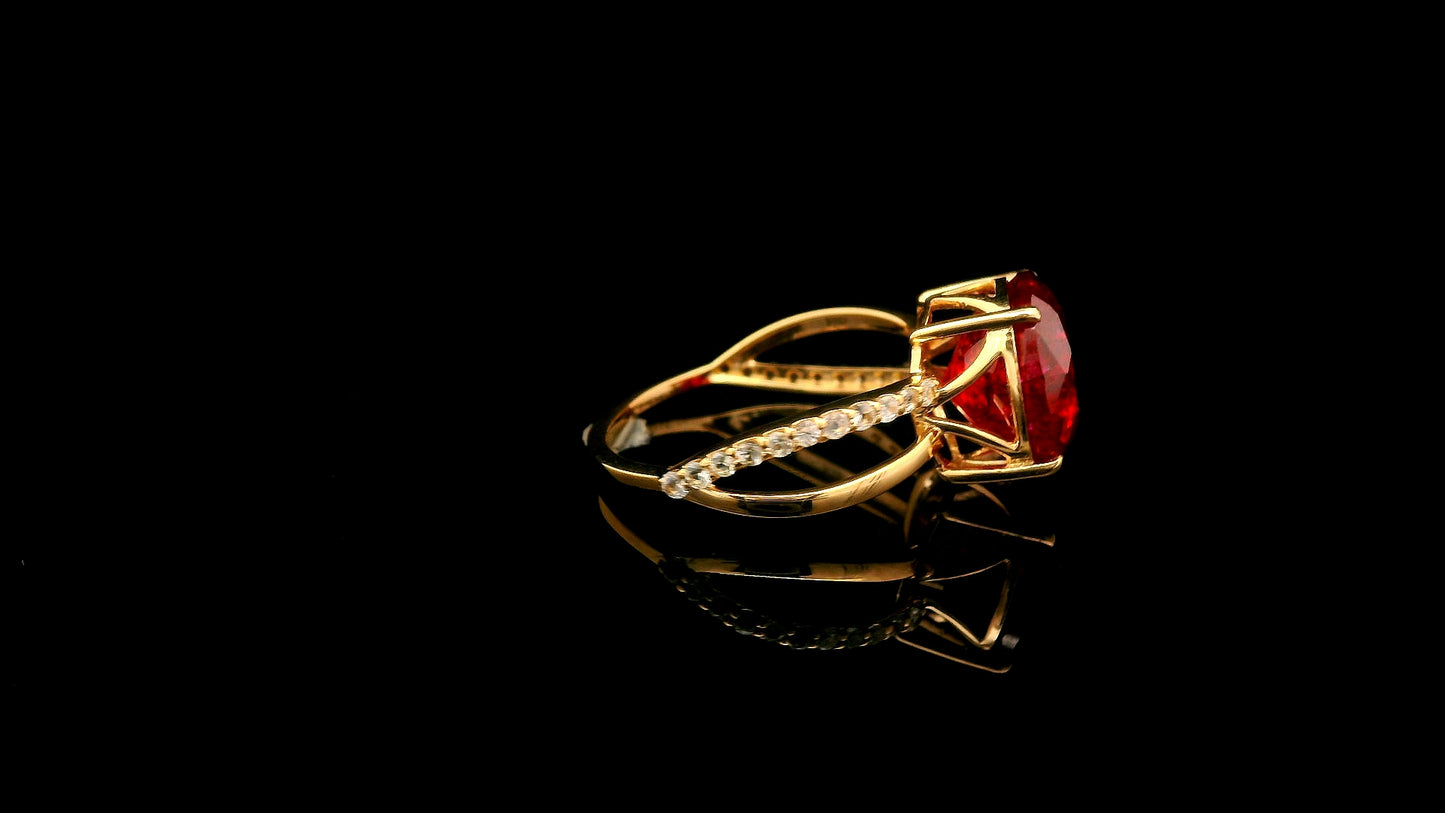 5.88 Carats Lab Grown Ruby 14K Gold Ring