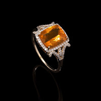 2.22 Ct Rectangular Cushion Mixed Cut Natural Fire Opal 14K Gold Ring