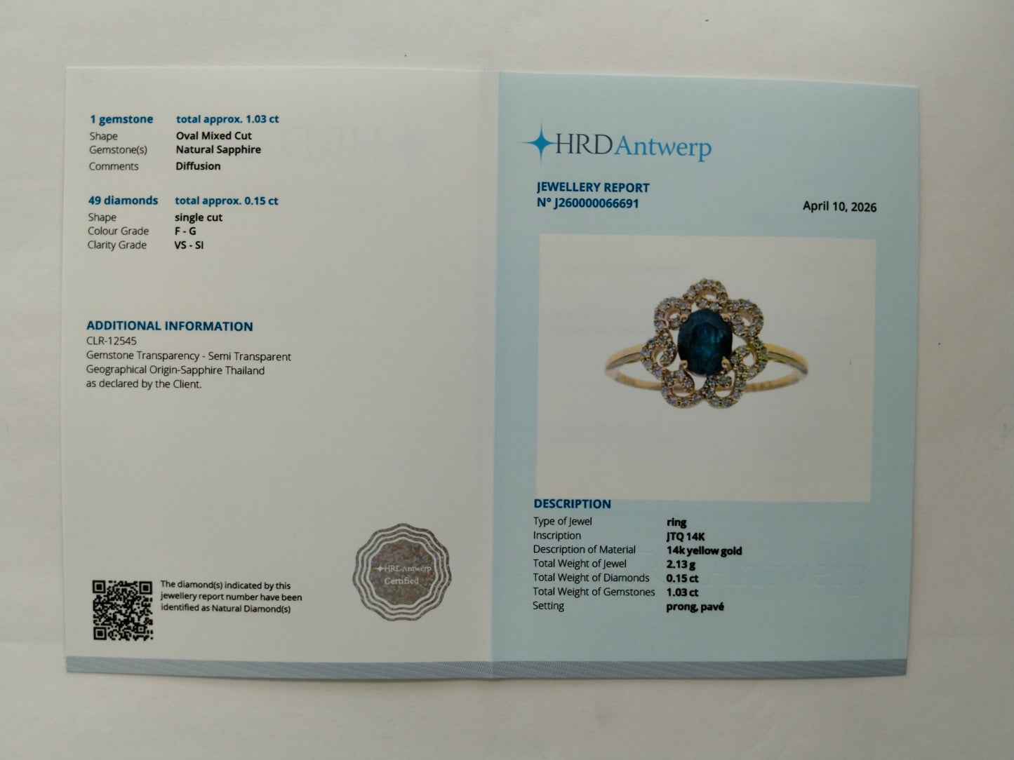 1.18 Ct Oval Mixed Cut Natural Sapphire 14K Gold Ring