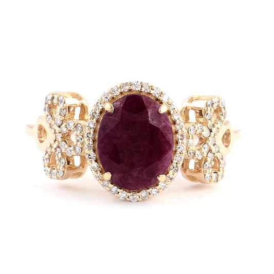 2.77 Ct Oval Mixed Cut Natural Corundum Ruby 14K Gold Ring