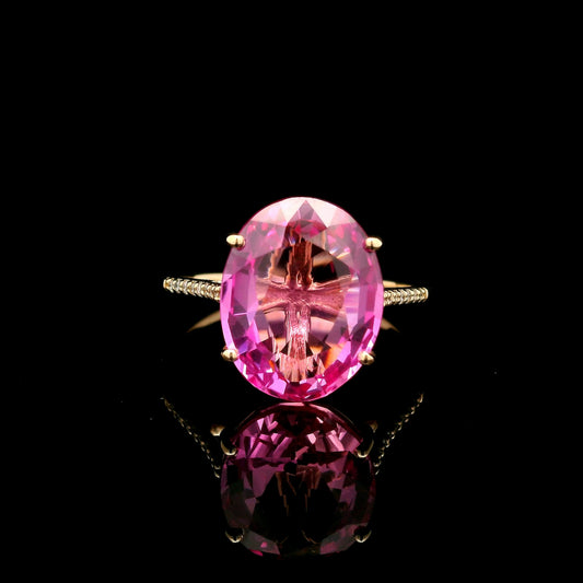 6.50 Ct Oval Mixed Cut Lab Grown Pink Sapphire 14K Gold Ring