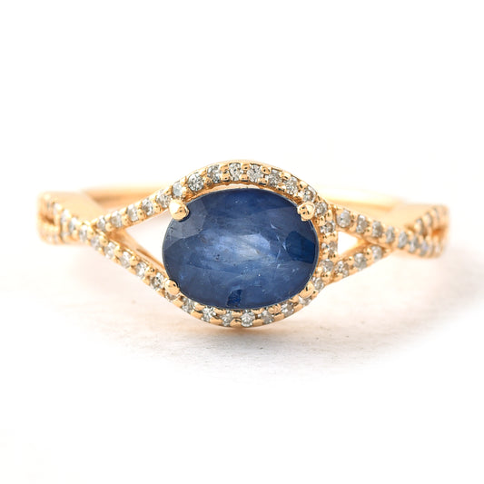 2.15 Ct Oval Mixed Cut Natural Sapphire 14K Gold Ring