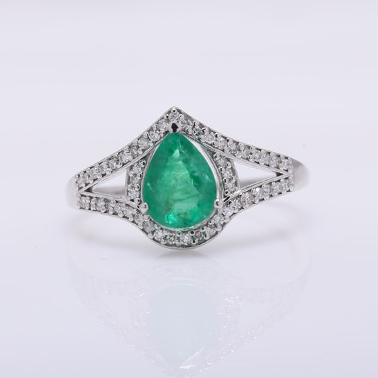 1.09 Ct Pear Mixed Cut Natural Emerald 950 Platinum Ring