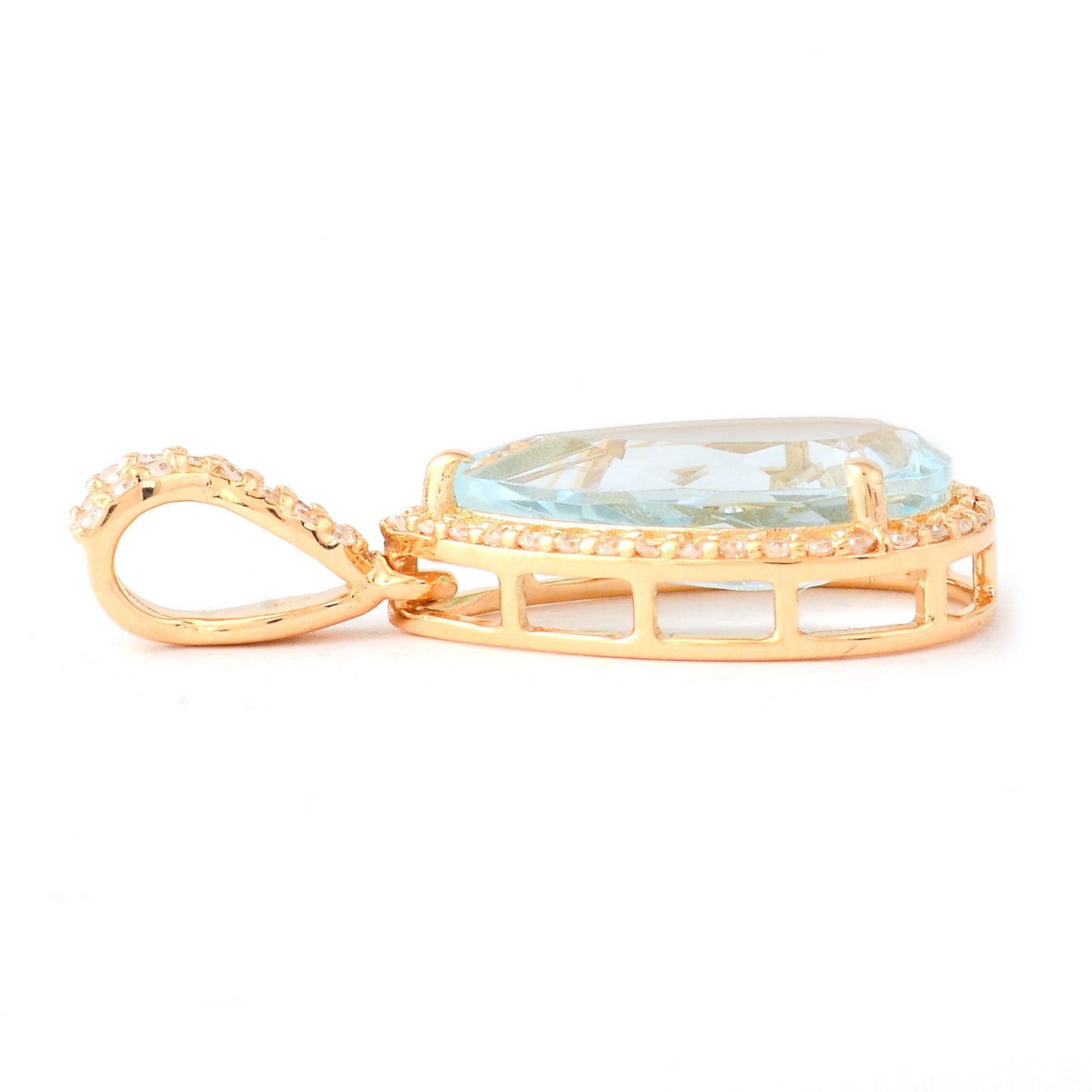 2.25 Ct Pear Mixed Cut Natural Aquamarine 14K Gold Pendant