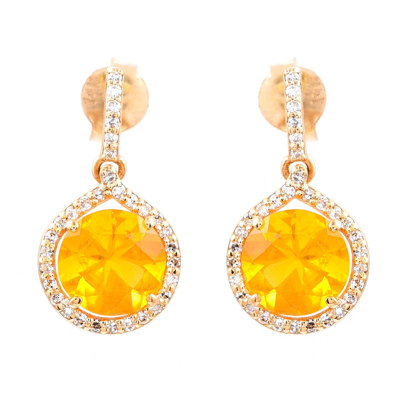 1.80 Ct Round Mixed Cut Natural Fire Opal 14K Gold Earrings