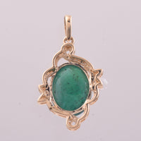 3.86 Ct Oval Cabochon Cut Natural Emerald 14K Gold Pendant