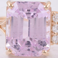 8.38 Ct Octagon Step Cut Natural Kunzite 14K Gold Ring