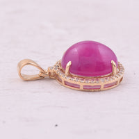 7.74 Ct Oval Cabochon Cut Natural Ruby 14K Gold Pendant