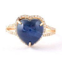 6.11 Ct Heart Cabochon Natural Sapphire 14K Gold Ring