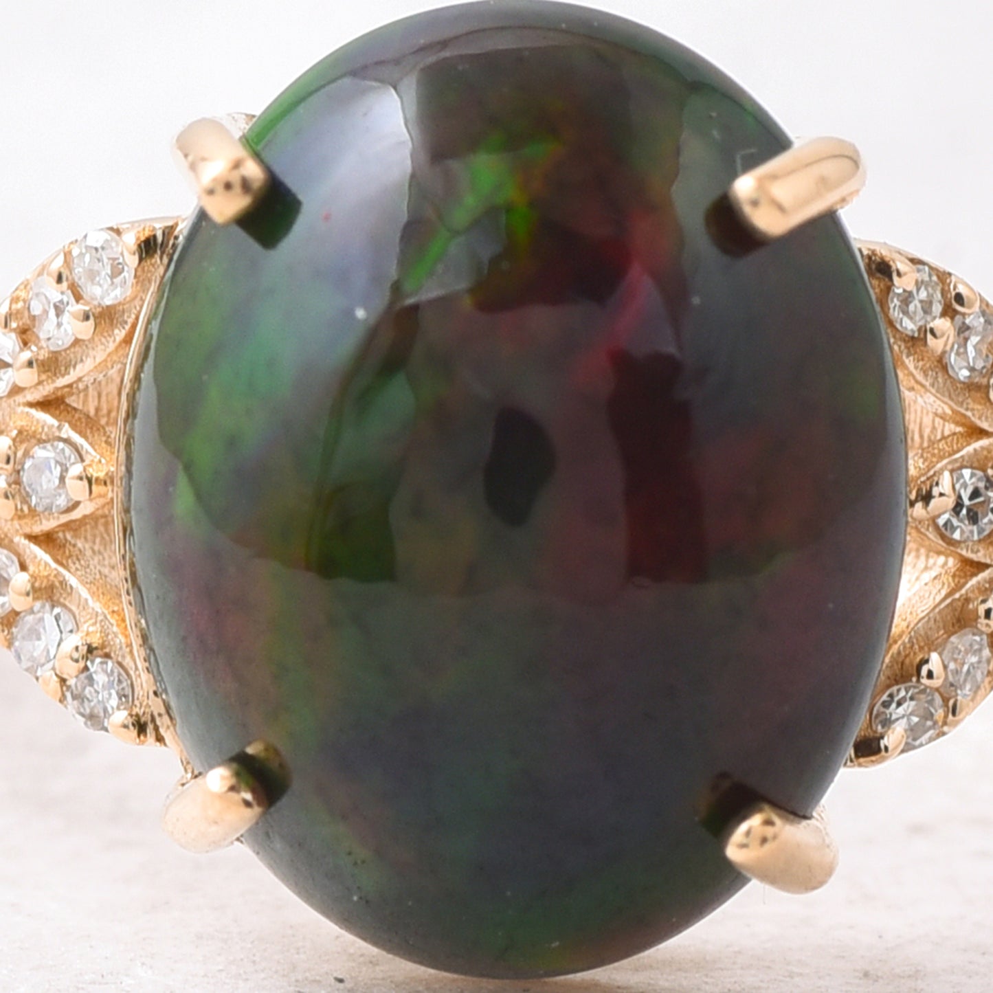 2.87 Ct Oval Cabochon Cut Natural Black Opal 14K Gold Ring
