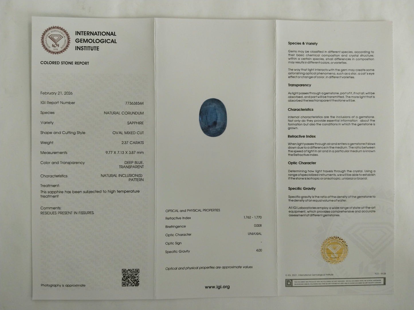 2.37 Natural Corundum Sapphire Oval Mixed Cut Gemstone