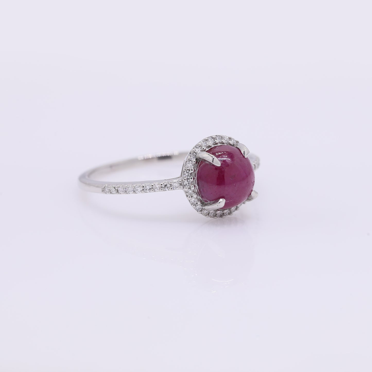 2.19 Ct Round Cabochon Cut Natural Ruby 950 Platinum Ring