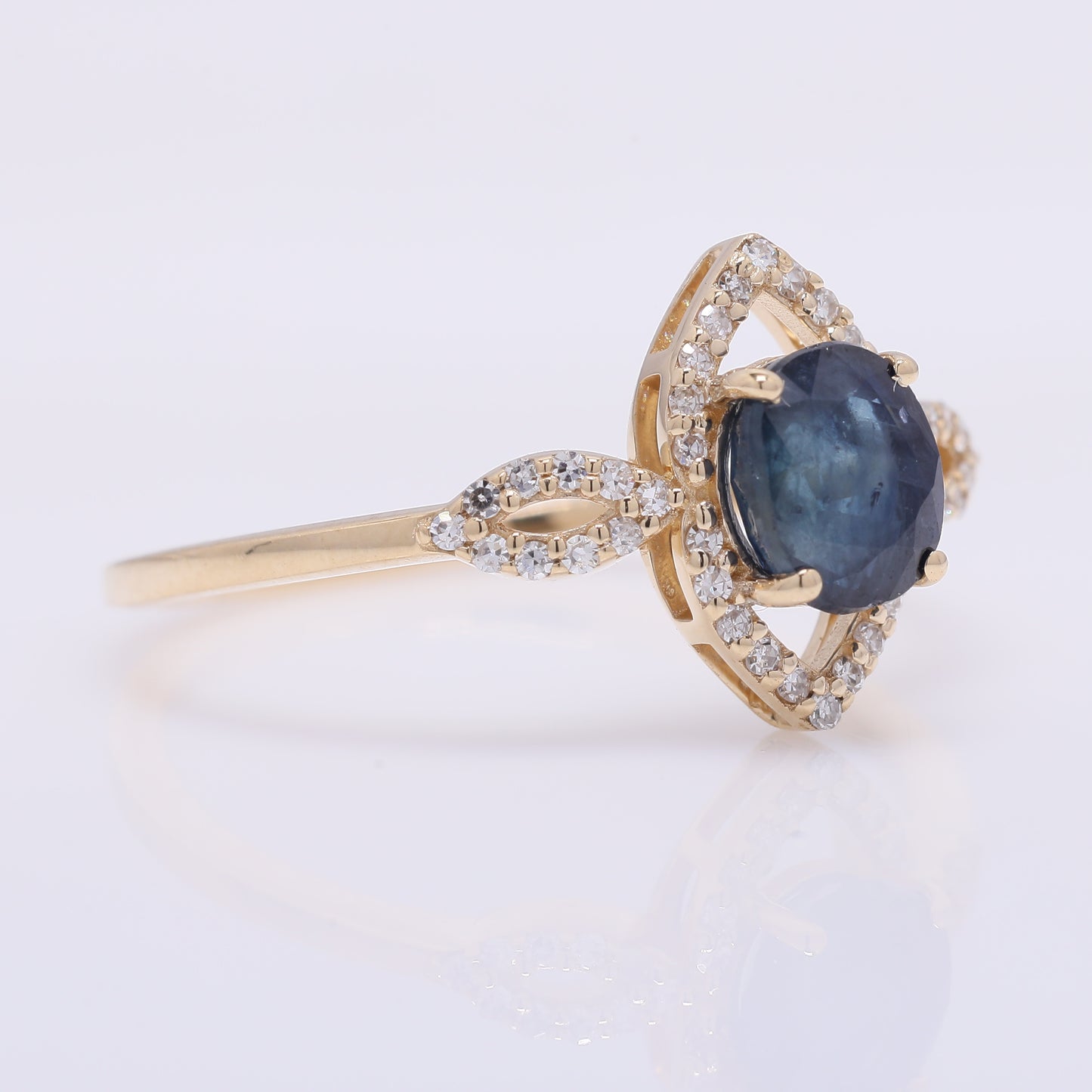 1.29 Ct Oval Mixed Cut Natural Sapphire 14K Gold Ring