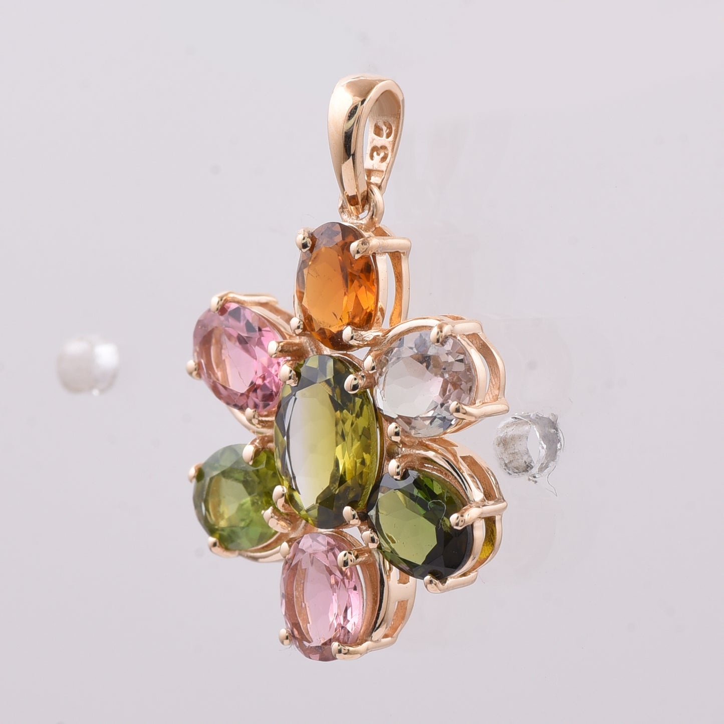 2.67 Ct Oval Natural Multi-Coloured Tourmaline 14K Gold Pendant