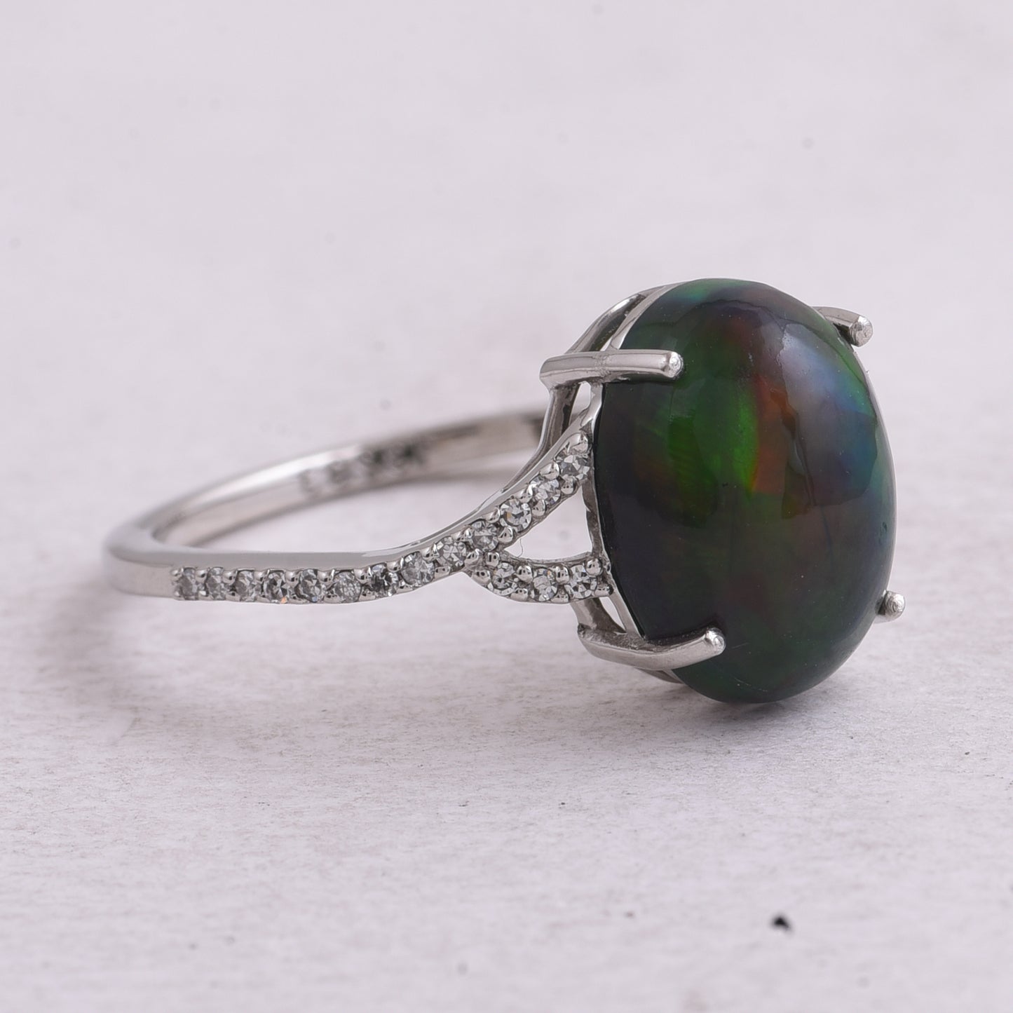2.77 Ct Oval Cabochon Cut Natural Black Opal 950 Platinum Ring