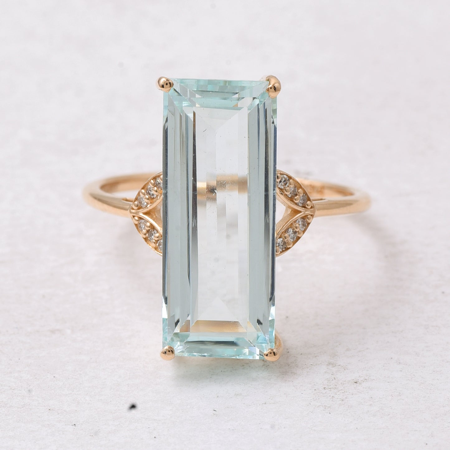 5.90 Ct Rectangle Step Cut Natural Aquamarine 14K Gold Ring