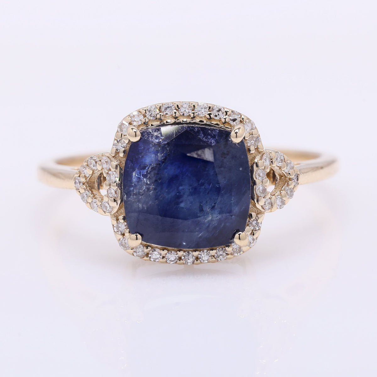 3.60 Ct Cushion Mixed Cut Natural Sapphire 14K Gold Ring