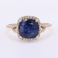 3.60 Ct Cushion Mixed Cut Natural Sapphire 14K Gold Ring