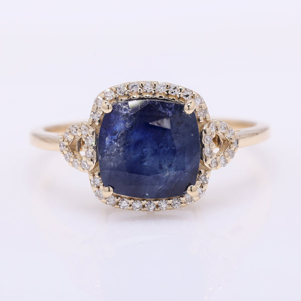 3.60 Ct Cushion Mixed Cut Natural Sapphire 14K Gold Ring