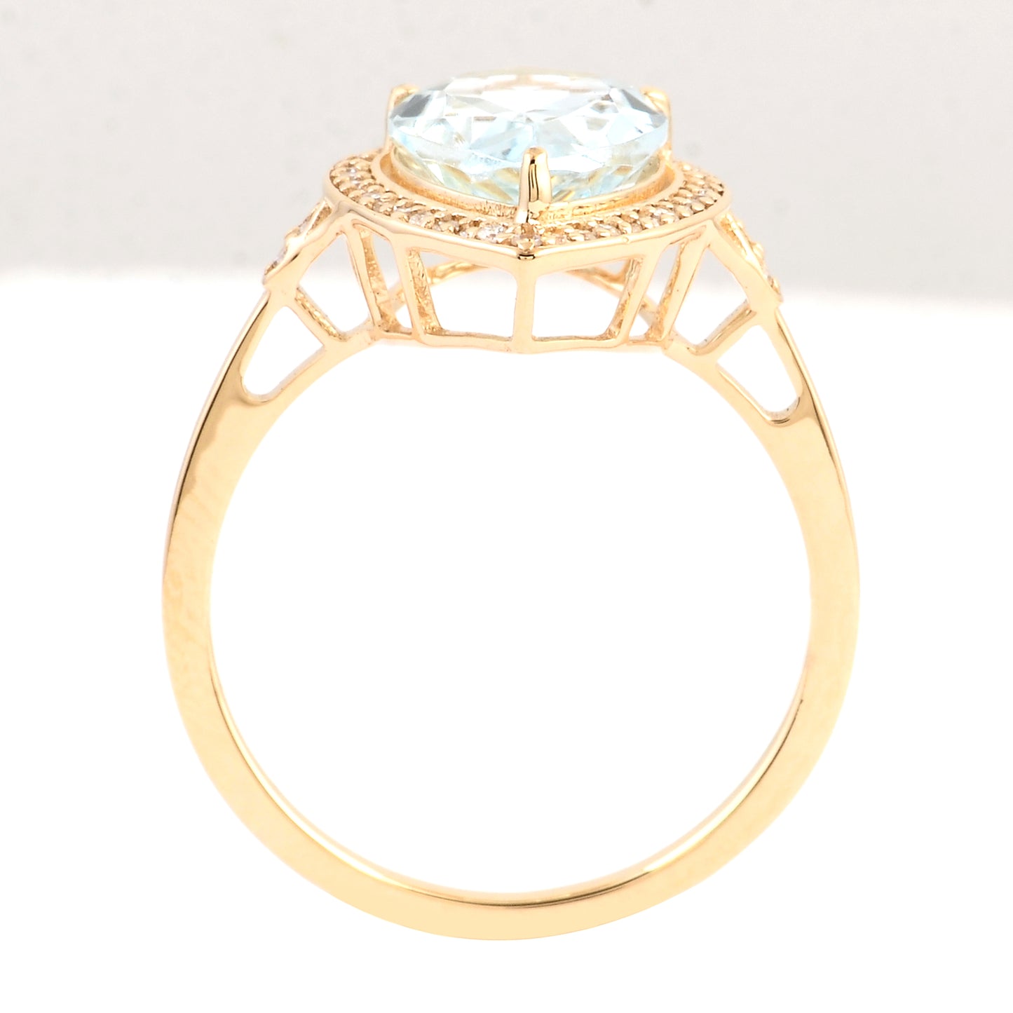 2.93 Ct Pear Mixed Cut Natural Beryl Aquamarine 14K Gold Ring