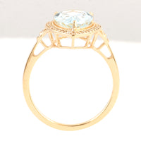 2.93 Ct Pear Mixed Cut Natural Beryl Aquamarine 14K Gold Ring