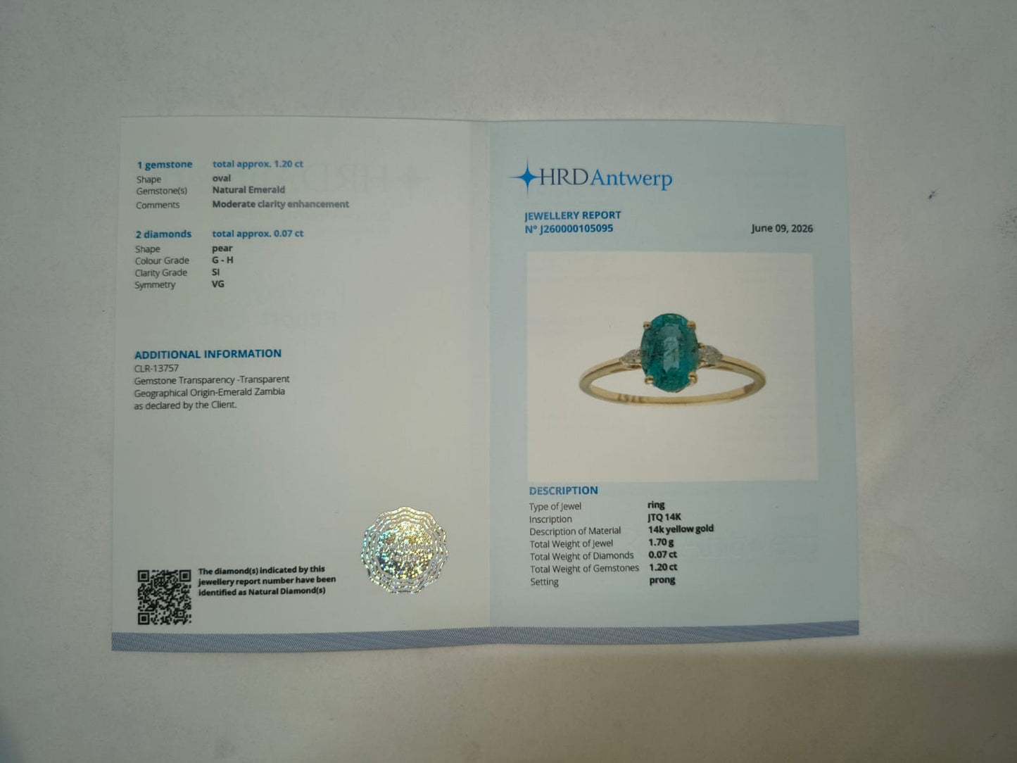 1.27 Ct Oval Mixed Cut Natural Emerald 14K Gold Ring