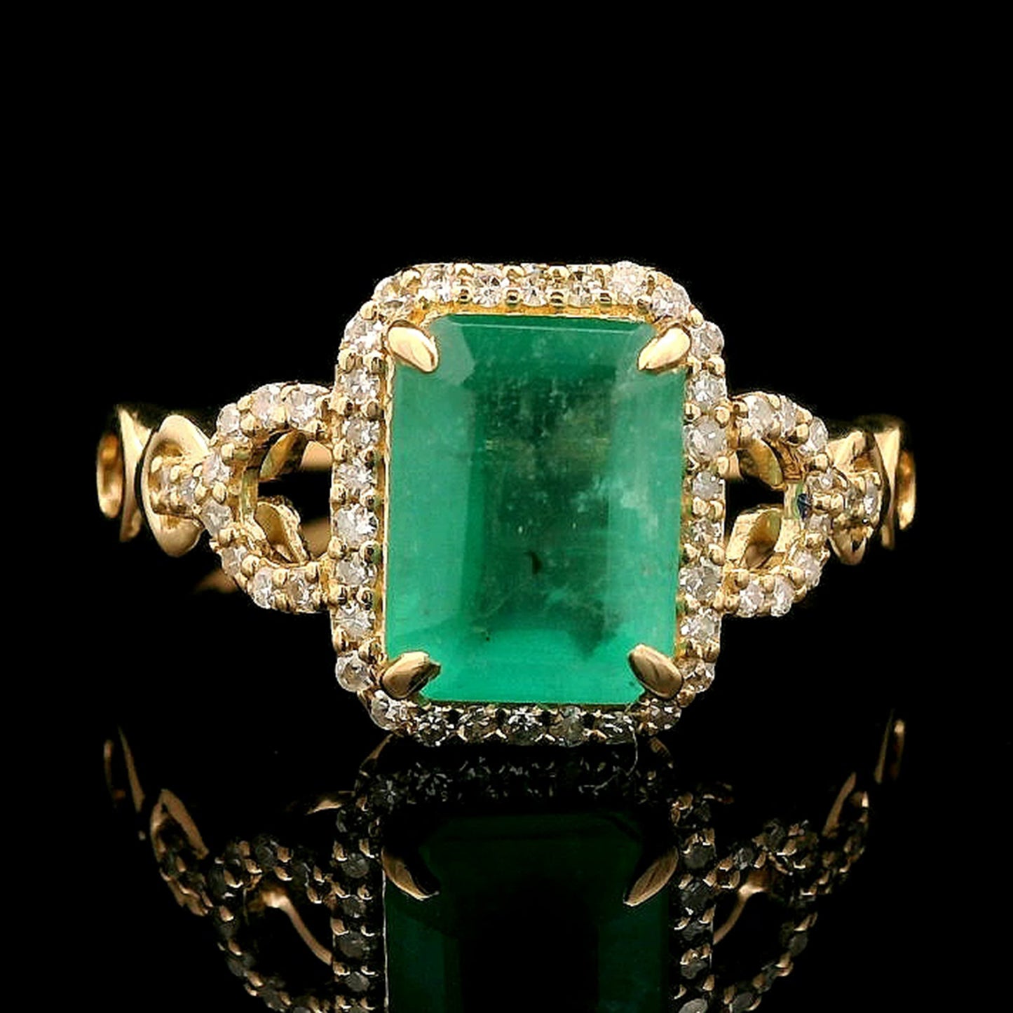 1.80 Ct Octagon Step Cut Natural Emerald 14K Gold Ring
