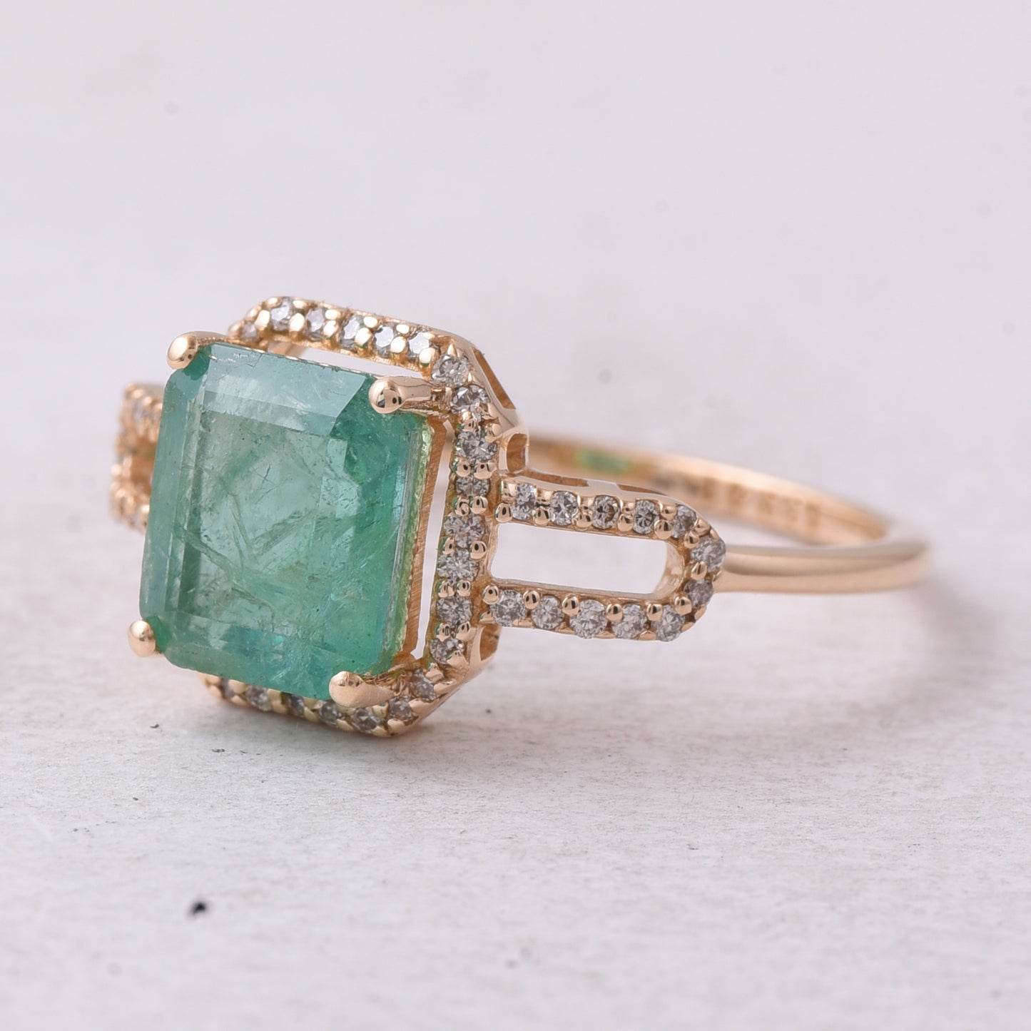 2.23 Ct Octagon Step Cut Natural Emerald 14K Gold Ring