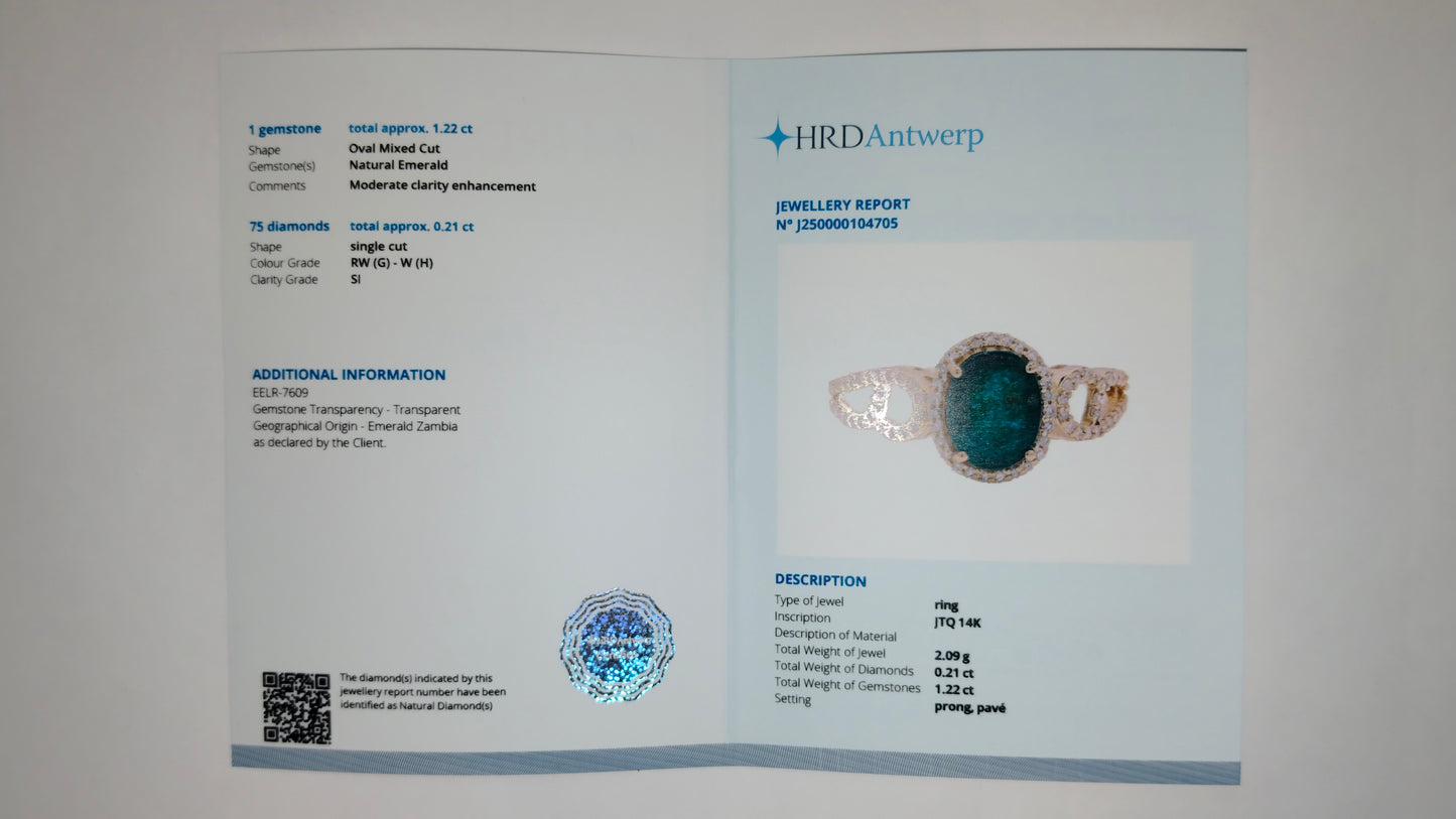 1.43 Ct Oval Mixed Cut Natural Emerald 14K Gold Ring