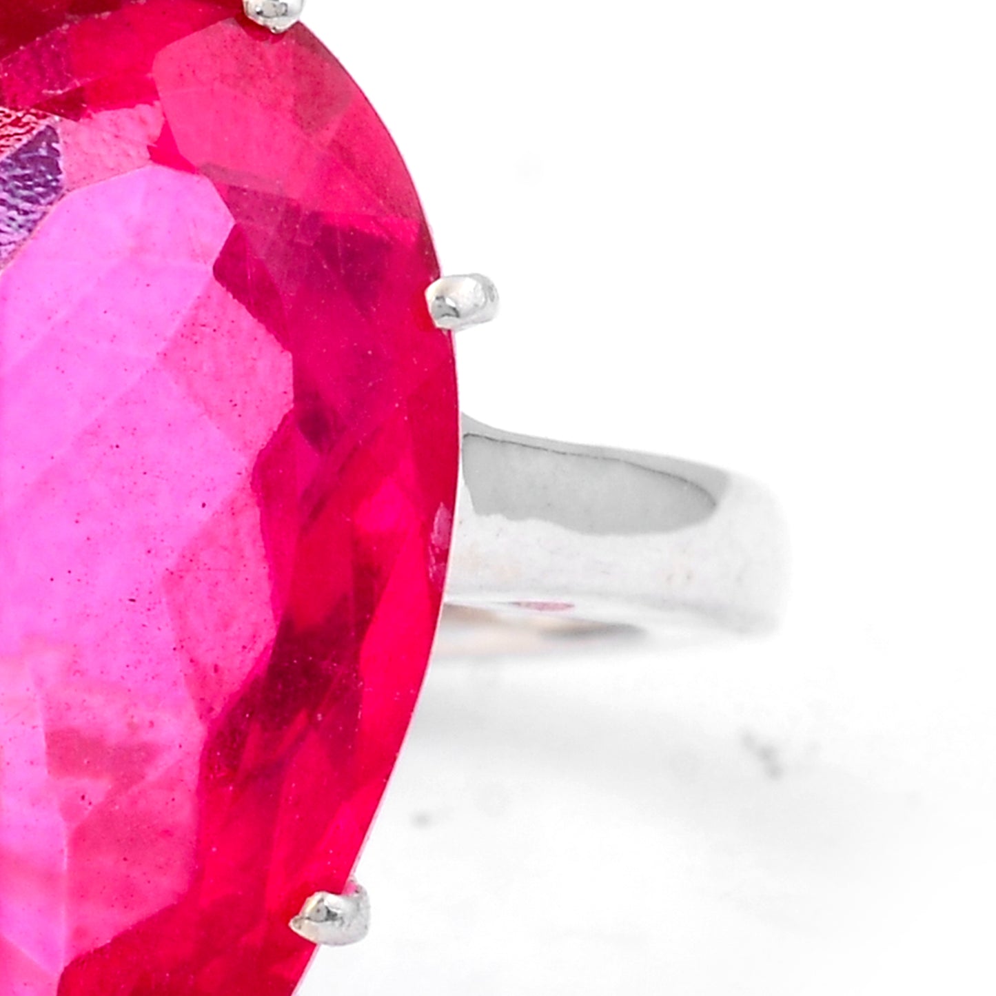 18.23 Ct Pear Pink Topaz, Cubic Zirconia 925 Sterling Silver Ring