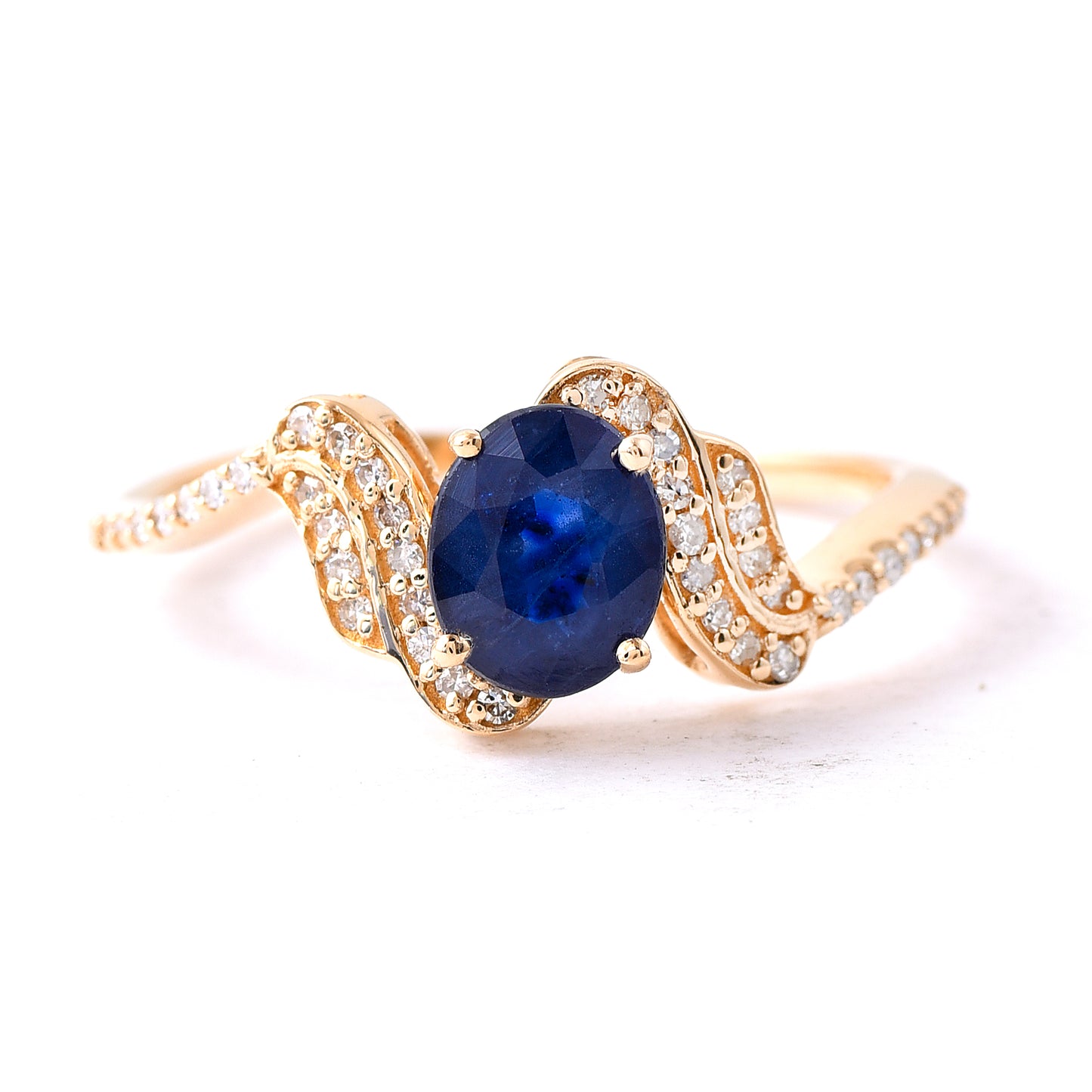 1.29 Ct Oval Mixed Cut Natural Sapphire 14K Gold Ring