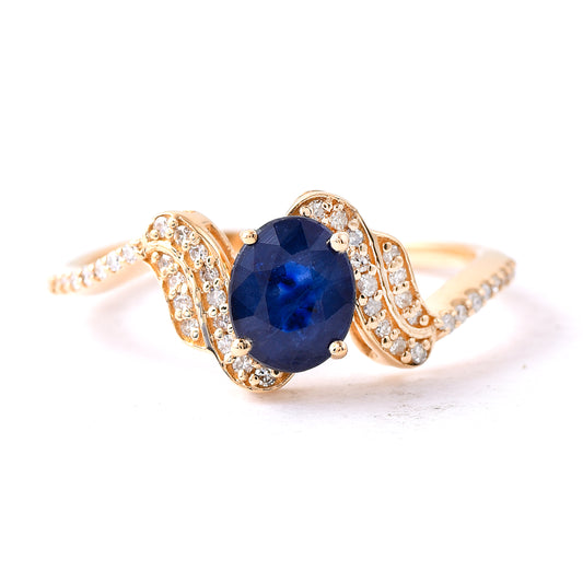 1.29 Ct Oval Mixed Cut Natural Sapphire 14K Gold Ring